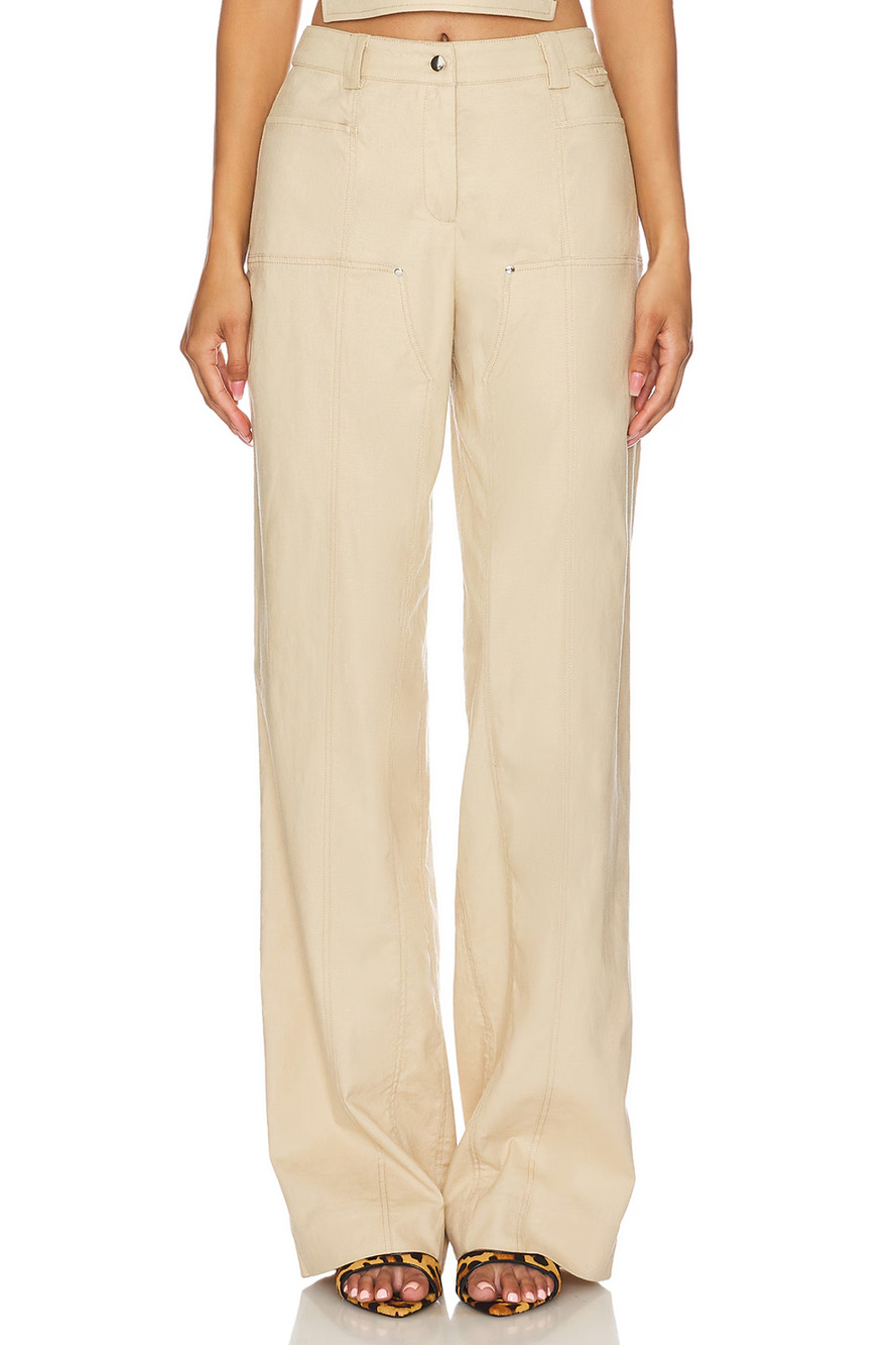 New Camila Coelho Pants XL Womens Matilde Linen Wide Leg Double Knee Trouser
